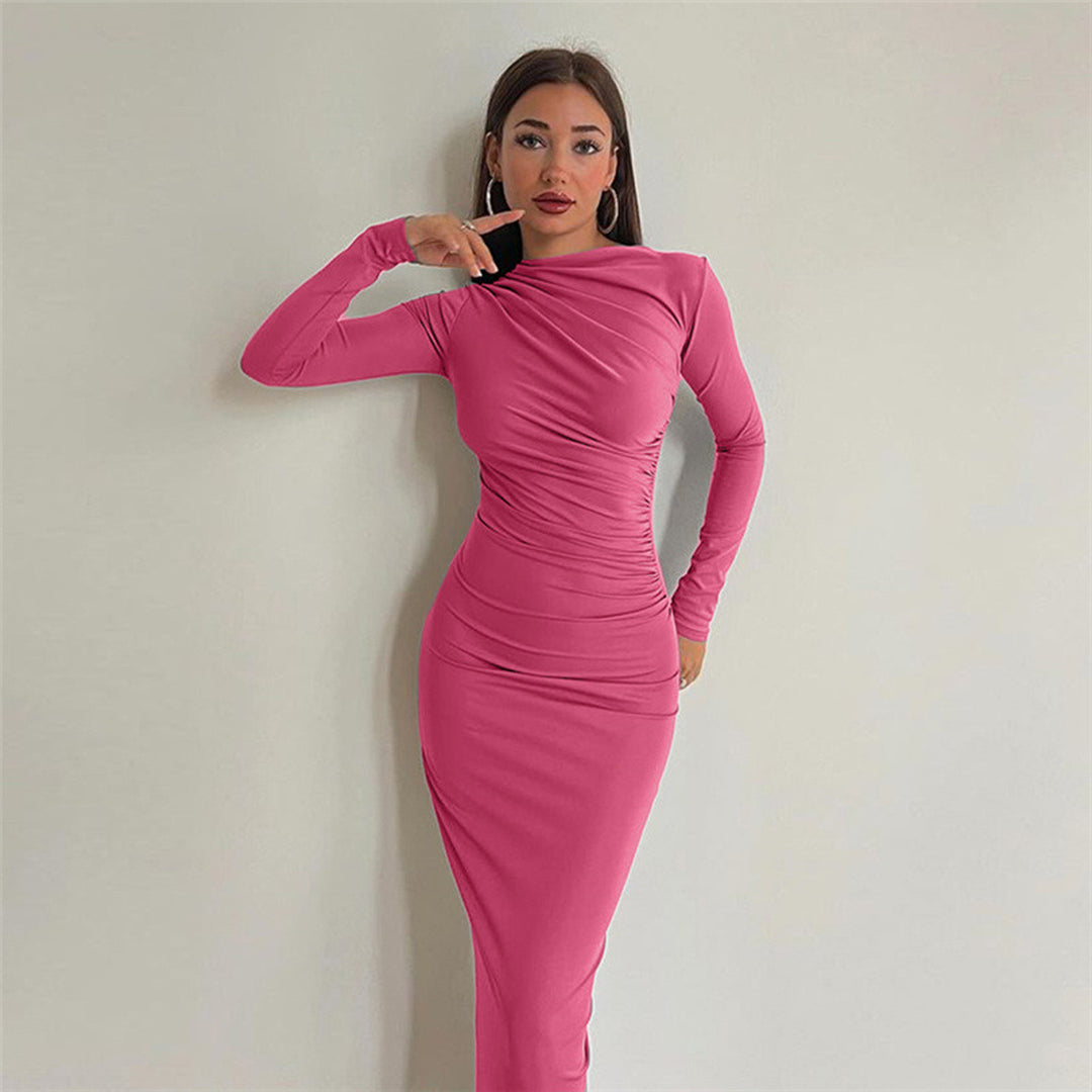 Damen nan gerafftes Maxikleid mit asymmetrischem Ausschnitt und taillierter Silhouette Drune