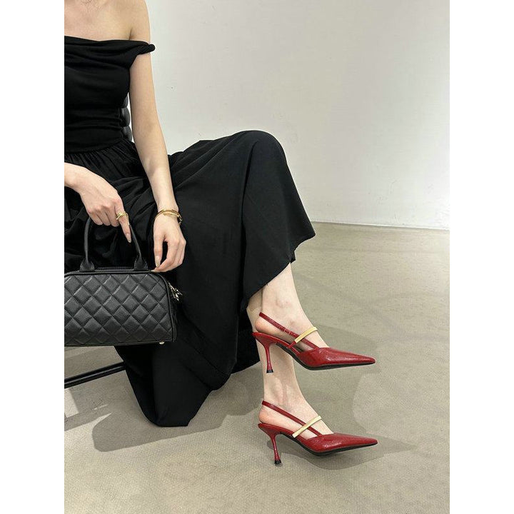Damen Spitz zulaufende Lackpumps als Slingback mit feinem Riemchen und sculpted Stiletto Drune