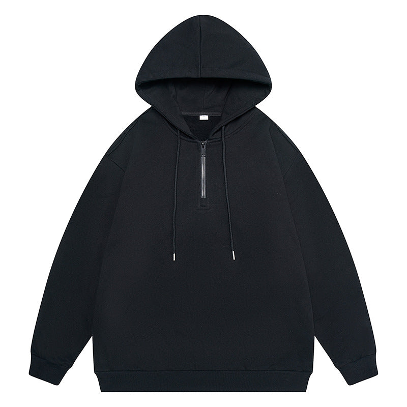Unisex Oversize Kapuzenpullover mit Halbzip, Fleece-Innenfutter und geripptem Saum Drune