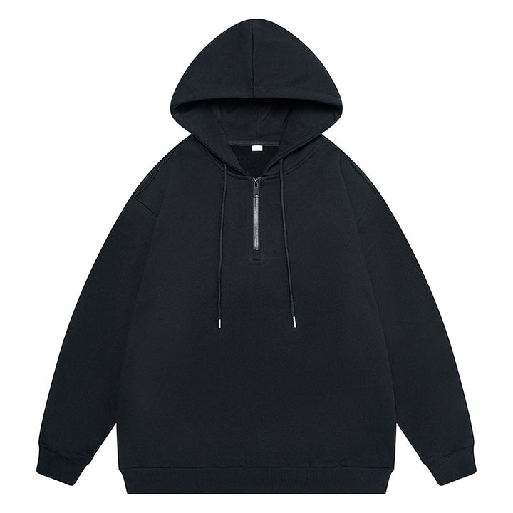 Unisex Oversize Kapuzenpullover mit Halbzip, Fleece-Innenfutter und geripptem Saum Drune