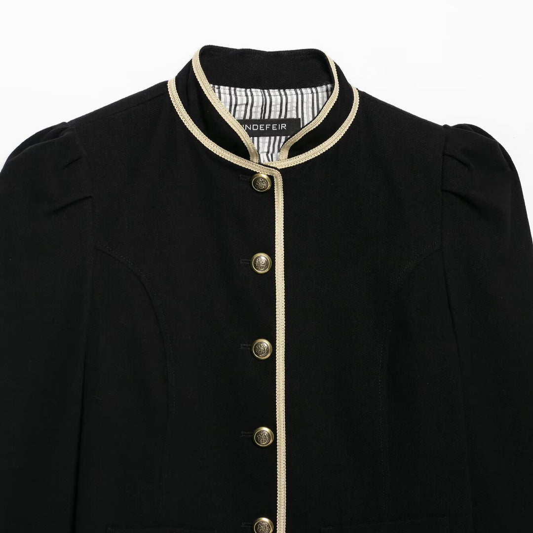 Damen Cropped Kurzblazer mit Stehkragen, Zierpaspel und Medaillonknöpfen Drune