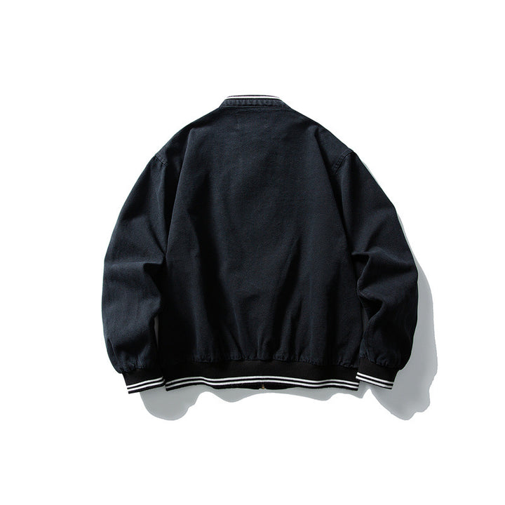 Unisex Kastig geschnittene Baumwoll-Canvas Bomberjacke mit Stehkragen und geripptem Saum Drune