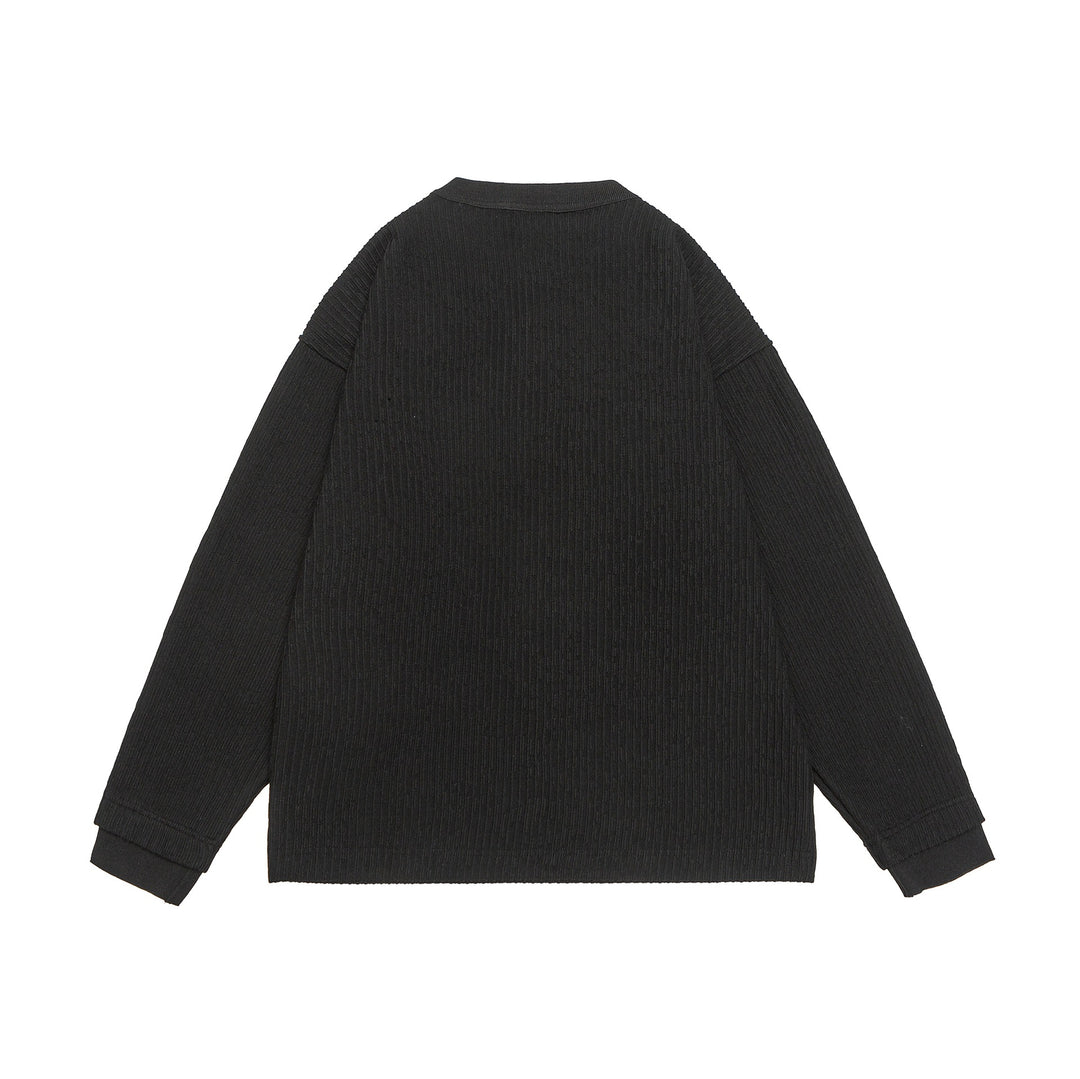 Unisex Gerippter Henley-Pullover mit Knopfleiste Oversize-Schnitt Drune