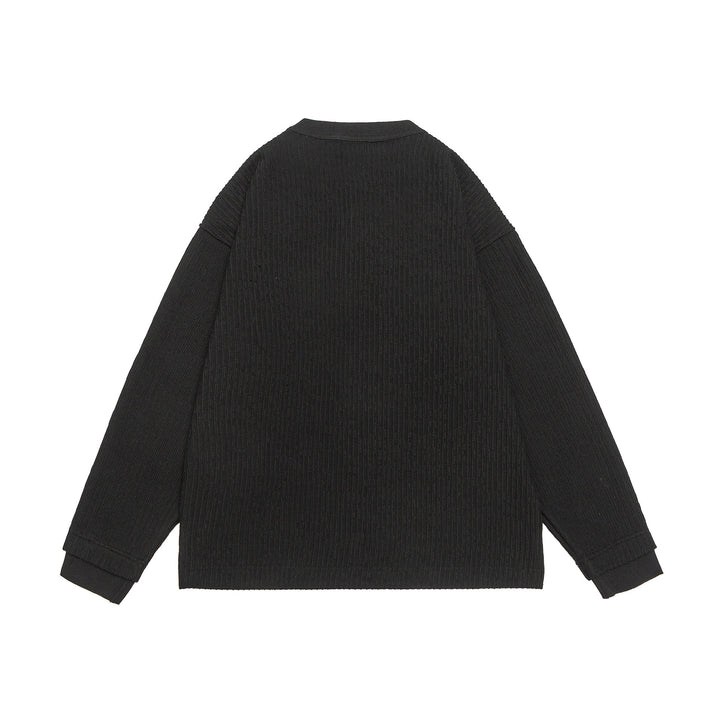 Unisex Gerippter Henley-Pullover mit Knopfleiste Oversize-Schnitt Drune