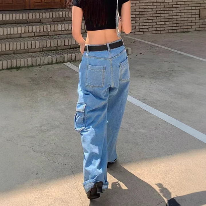 Damen Extraweite Baggy-Jeans mit Cargo-Patches und tiefem Bund Drune