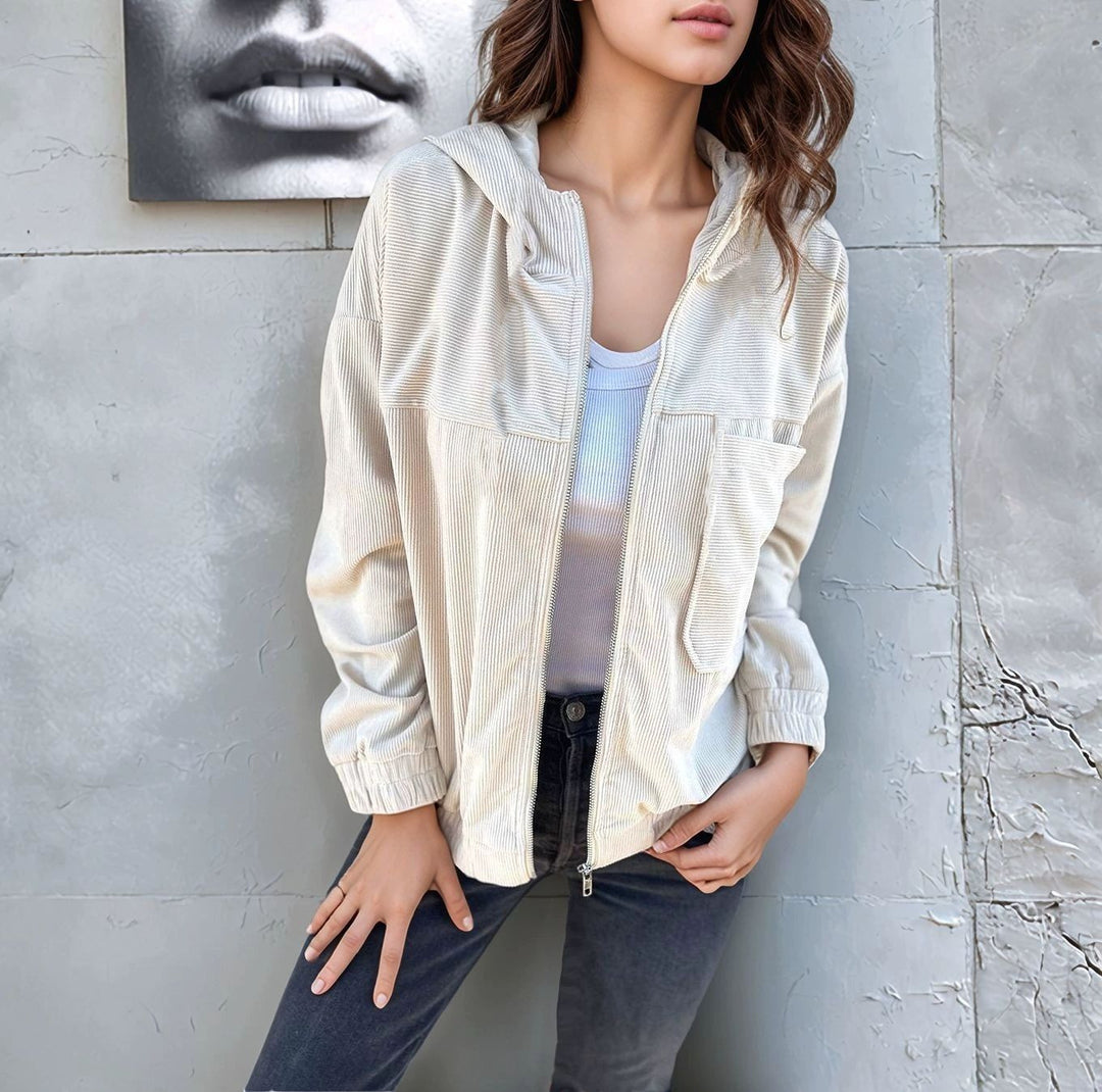 Damen modische Baumwolljacke mit Reißverschluss und praktischen Taschen Drune
