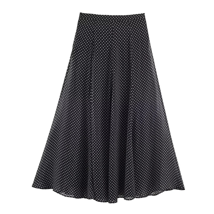 Damen nan ausgestellter Midirock mit hoher Taille, Volant-Fall und feinem Punkte-Muster aus Chiffon Drune