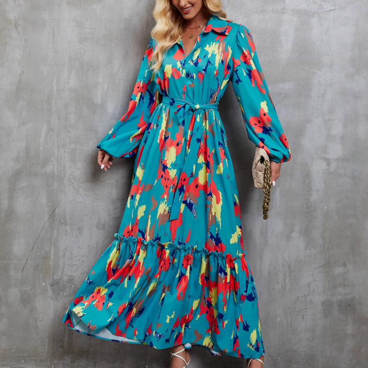 Damen Maxi-Kleid mit trendigem Langarm und floralem Muster Drune