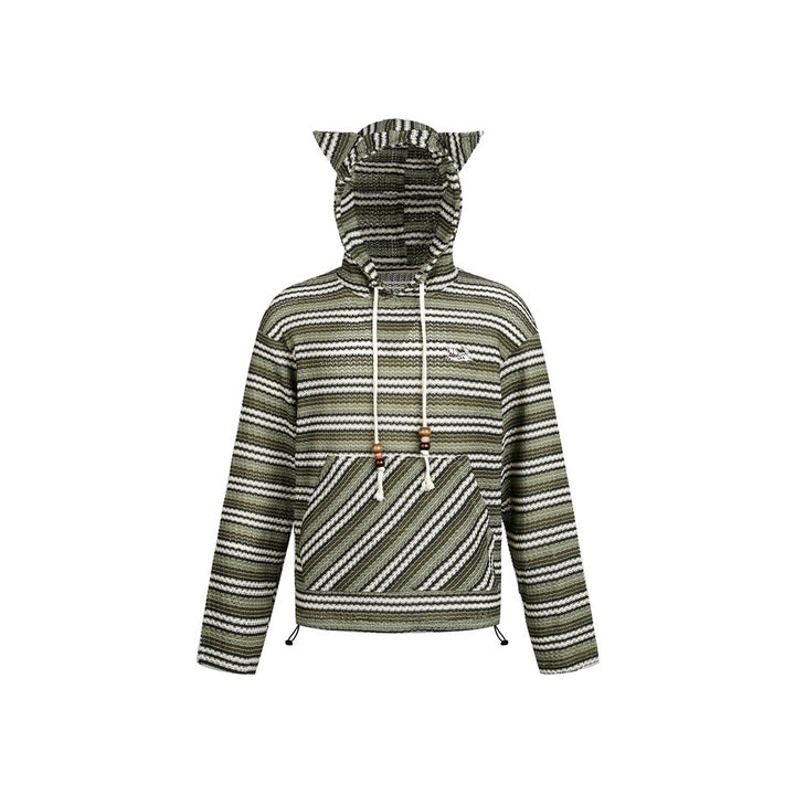 Damen Strick‑Kapuzenpullover mit Katzenohren und Kängurutasche Drune