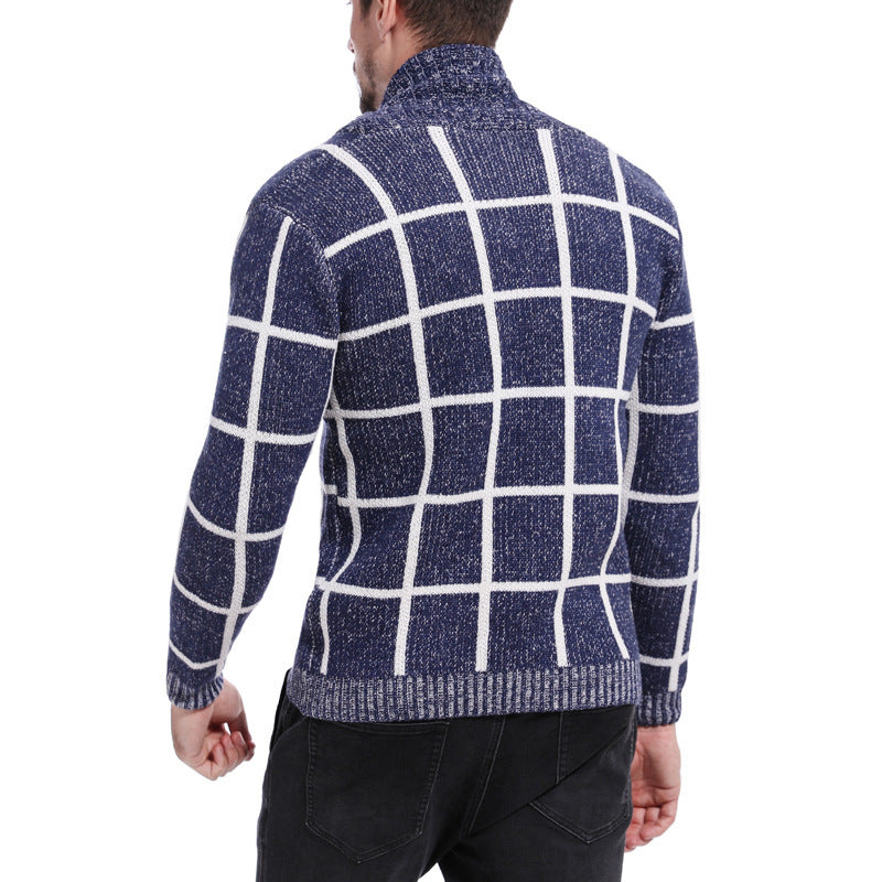 Herren modische Strickjacke mit Karomuster und elegantem Revers Drune