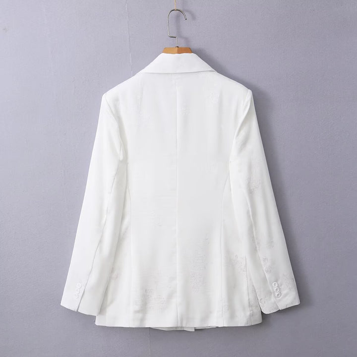 Damen Doppelreihiger Satin-Blazer mit floralem Jacquard und Reverskragen Drune