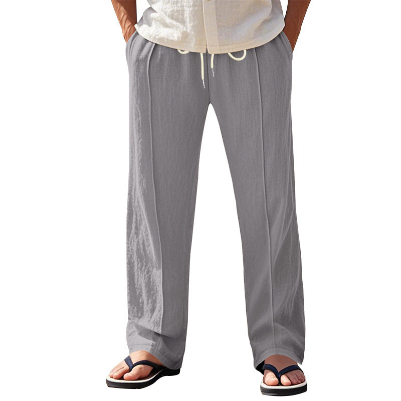 Herren nan relaxed-fit Sommer-Leinenhose mit Bügelfalte elastischem Tunnelzug und Seitentaschen Drune