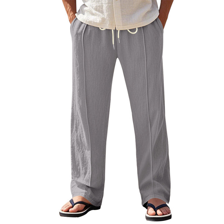 Herren nan relaxed-fit Sommer-Leinenhose mit Bügelfalte elastischem Tunnelzug und Seitentaschen Drune