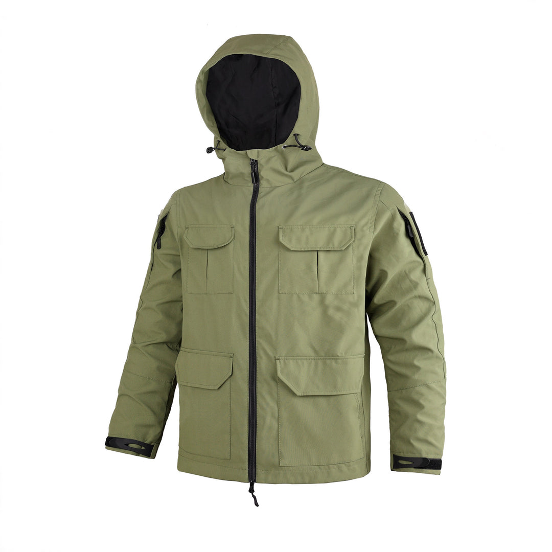 Herren  Kapuzen wasserabweisende Feldjacke mit mehreren Taschen mit Klappe und verstellbarem Zugkordel Drune