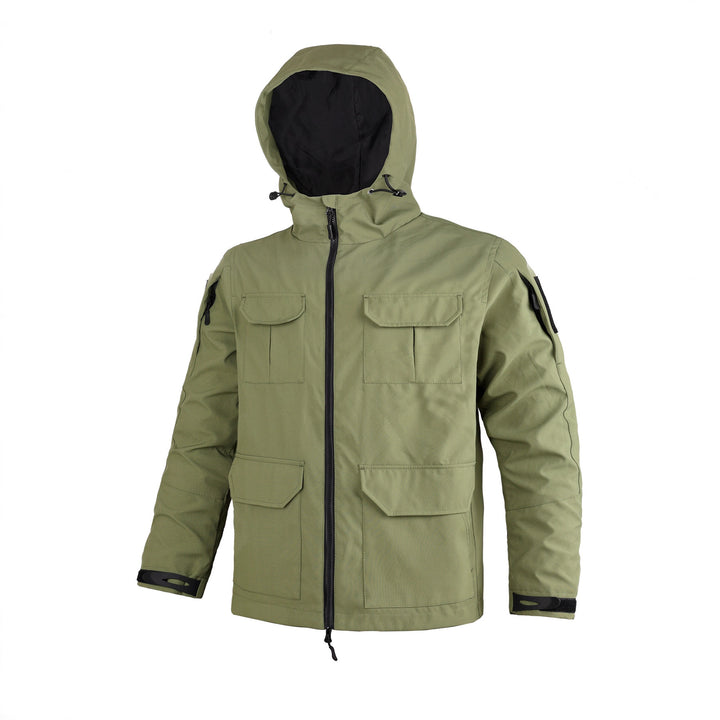 Herren  Kapuzen wasserabweisende Feldjacke mit mehreren Taschen mit Klappe und verstellbarem Zugkordel Drune
