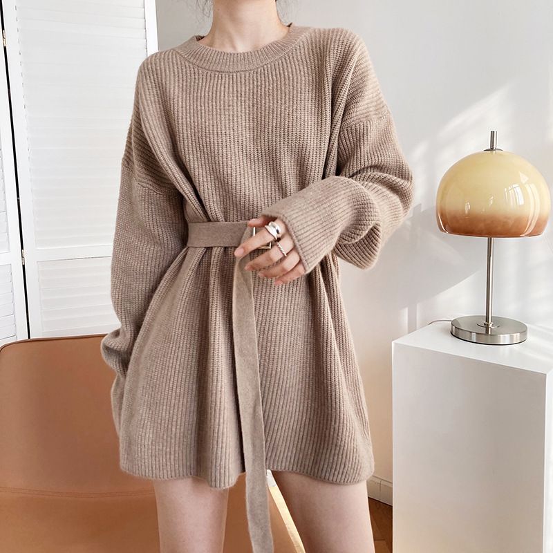 Damen Modischer Strickpullover mit Gürtel Drune