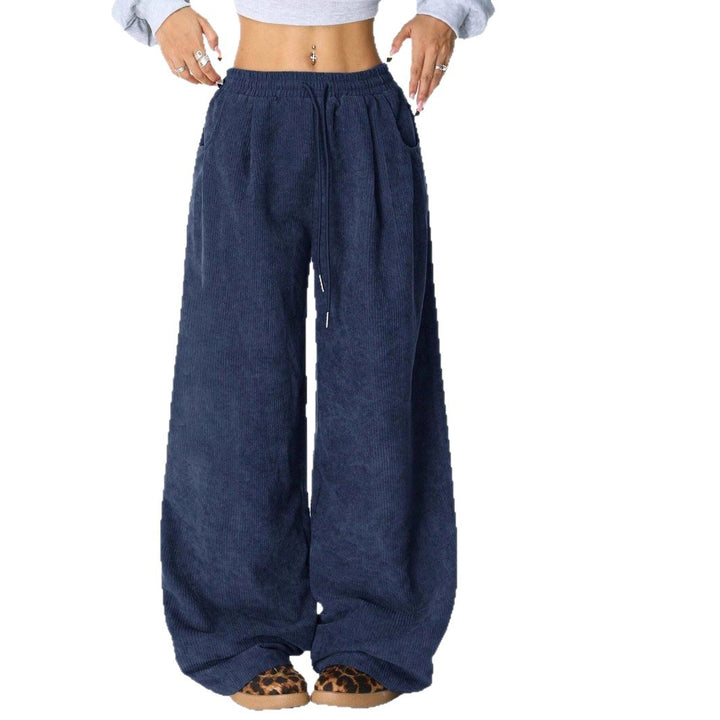 Damen Weite Freizeithose aus Rippmaterial mit elastischem Bund und praktischen Taschen Drune