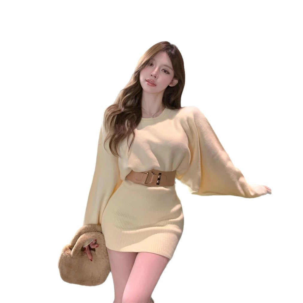 Damen Modisches Strickkleid mit weichem Material und breiten Ärmeln Drune