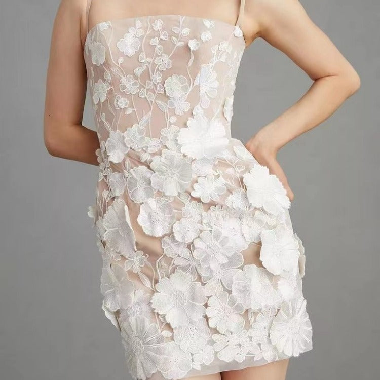 Damen Spitzenelegantes Cocktailkleid mit floralen 3D-Applikationen Drune