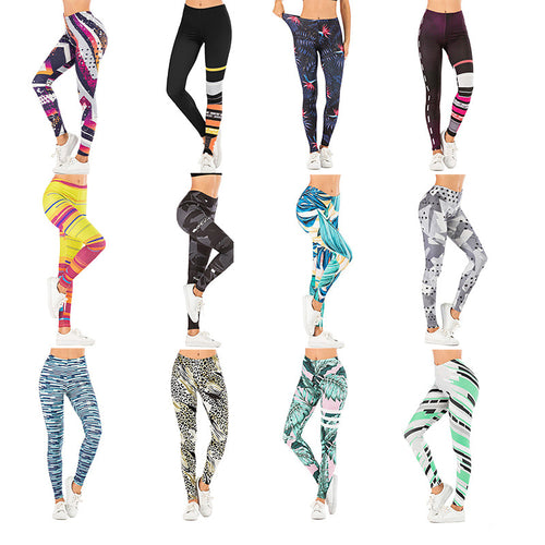 Damen Leggings mit abstraktem Streifenmuster, hoher Taille und atmungsaktivem Stretch-Funktionsstoff Drune