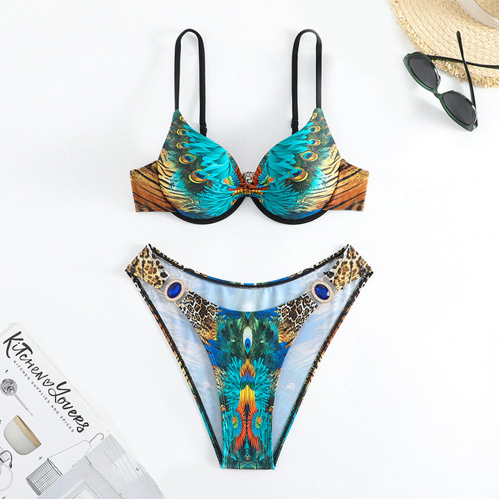 Damen Triangel-Bikini mit extravagantem Federdesign und funkelnden Akzenten Drune
