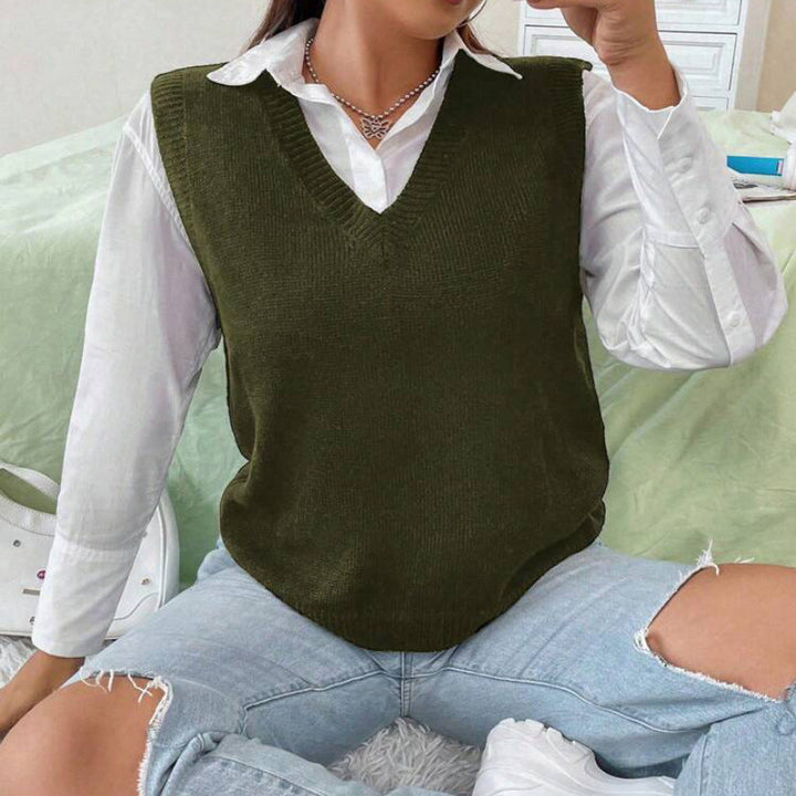 Damen Strickweste mit V-Ausschnitt und feinem Rippstrickmuster Drune