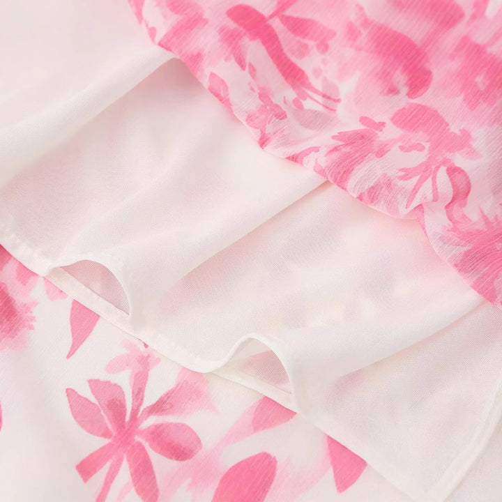 Damen nan fließendes Chiffon-Midikleid mit tiefem V-Ausschnitt, volants und tailliertem Gürtel Drune