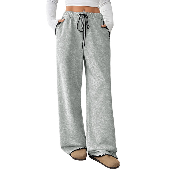 Damen Weite Relax-Fleece-Hose mit hohem Bund, Kordelzug und Zierstich-Details Drune