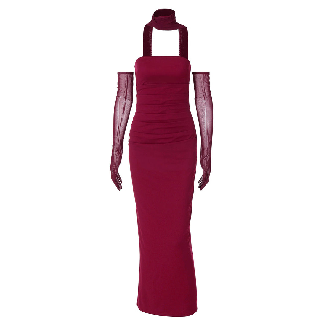 Damen Elegantes schulterfreies Abendkleid mit Flügelärmeln Drune