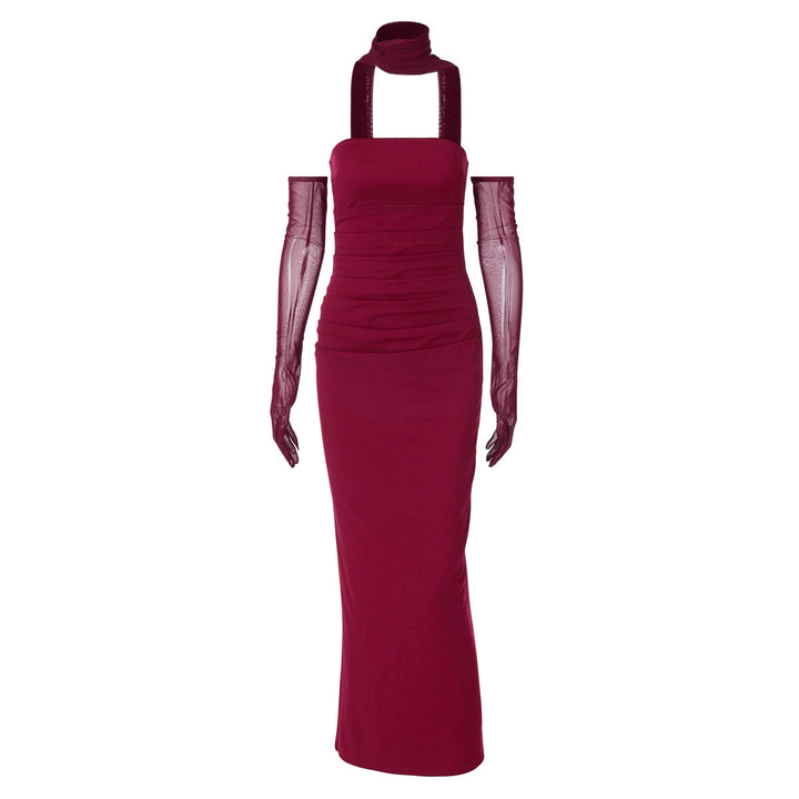 Damen Elegantes schulterfreies Abendkleid mit Flügelärmeln Drune