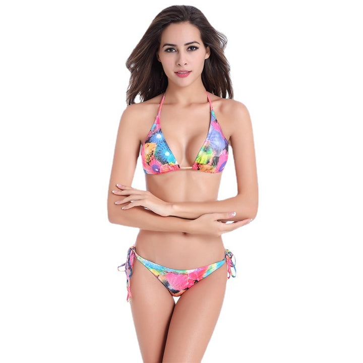 Damen Triangel-Bikini mit verstellbaren Bindebändern und floralen Akzenten Drune