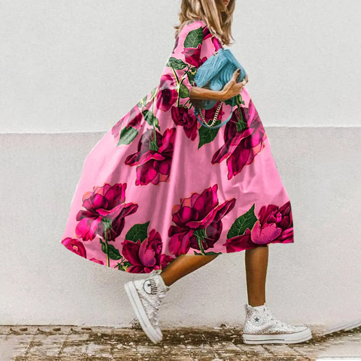 Damen Elegantes Maxikleid mit kunstvollem floralem Design Drune