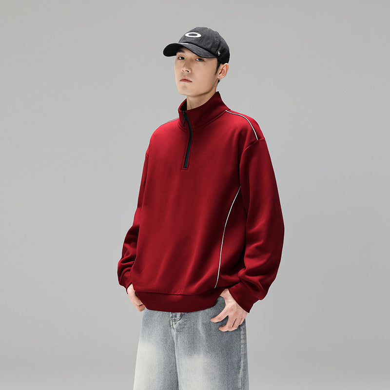 Herren Halfzip-Sweatshirt mit Stehkragen, reflektierenden Kedernähten und geripptem Saum Drune