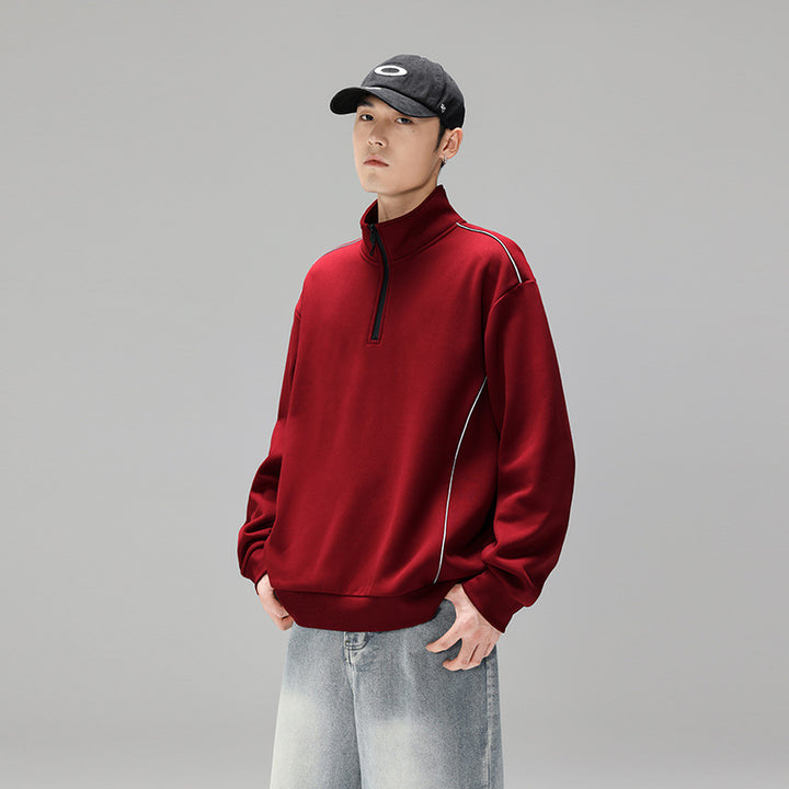 Herren Halfzip-Sweatshirt mit Stehkragen, reflektierenden Kedernähten und geripptem Saum Drune