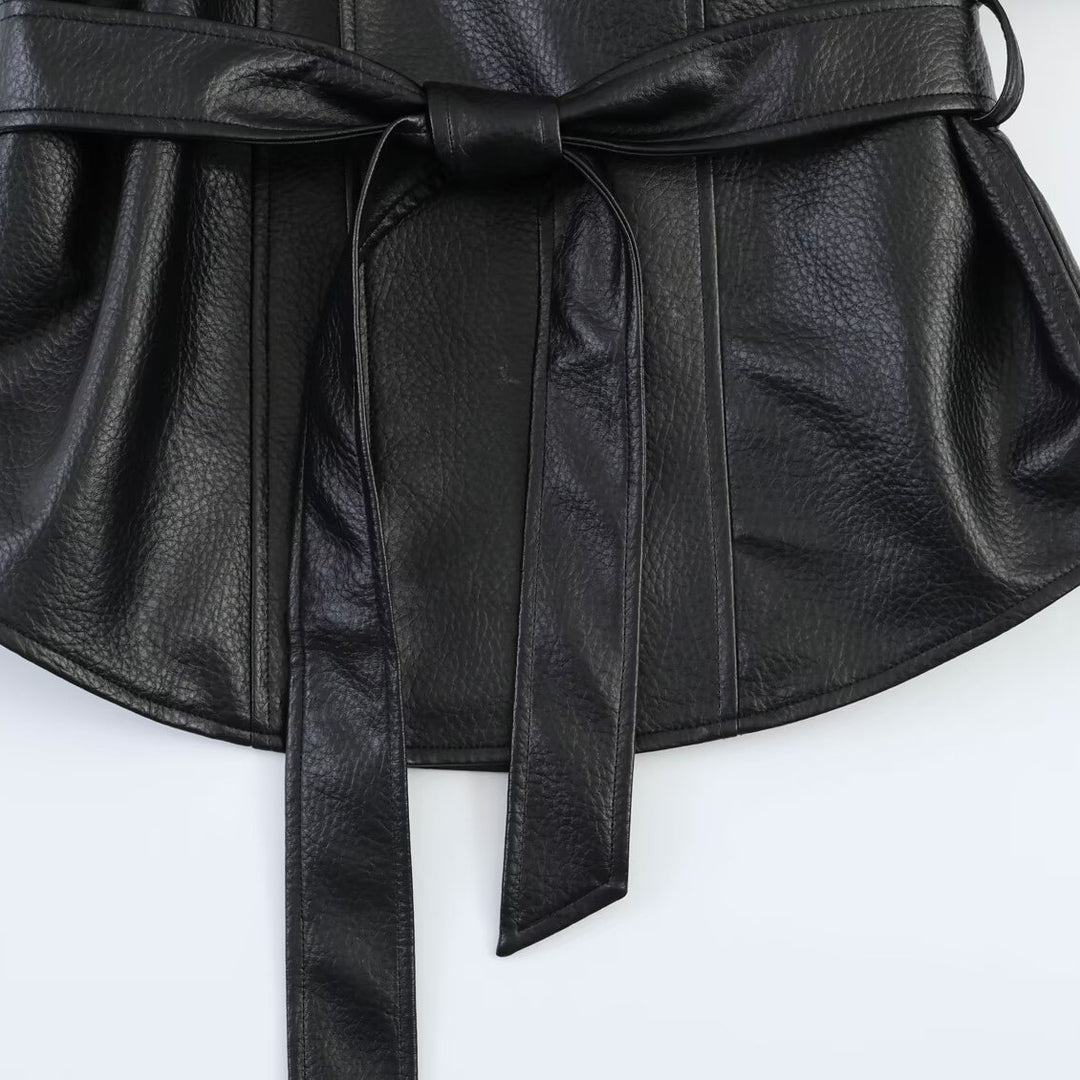Damen Lederoptik-Wickeljacke mit Bindegürtel Drune
