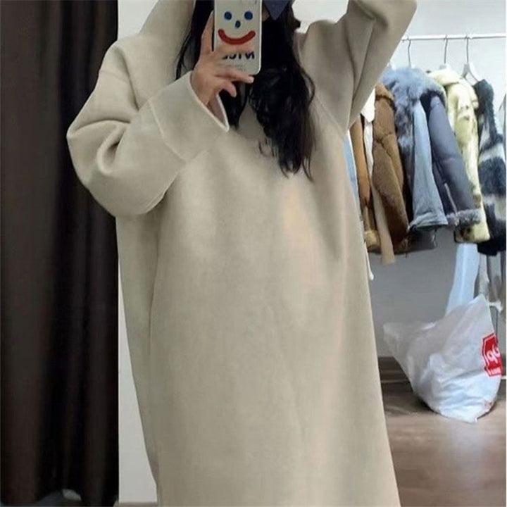 Damen Langes Oversize-Kapuzen-Sweatkleid mit Eingrifftaschen und legerer Maxi-Silhouette Drune