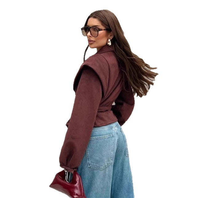 Damen Kunstlederjacke mit übergroßen Ärmeln und taillierter Silhouette Drune