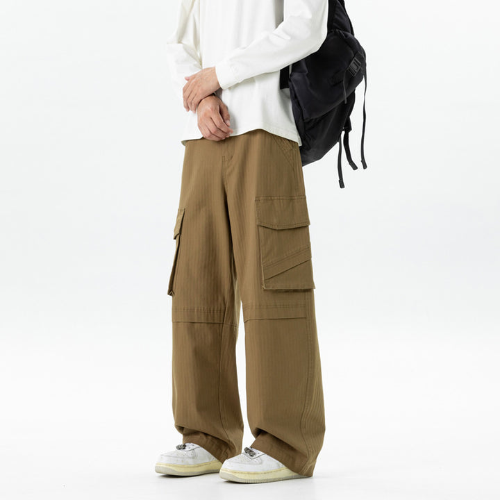 Damen weite Cargo-Hose mit hoher Taille und Multifunktions-Taschen Drune