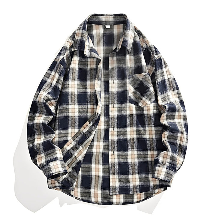 Herren Oversize karierte Flanellhemdjacke mit Brusttasche & abgerundetem Saum Drune