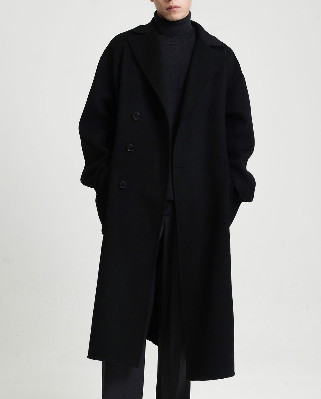 Herren Oversize Doppelreiher Wollmantel mit weitem Schnitt und klassischem Revers Drune