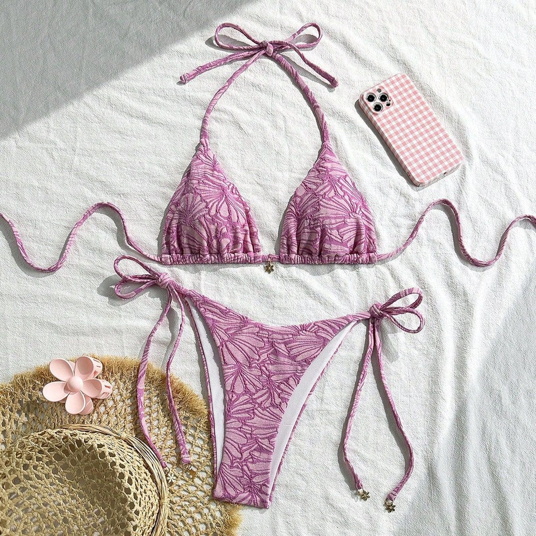 Damen Triangel-Bikini mit floralem Design und verspielten Bindebändern Drune