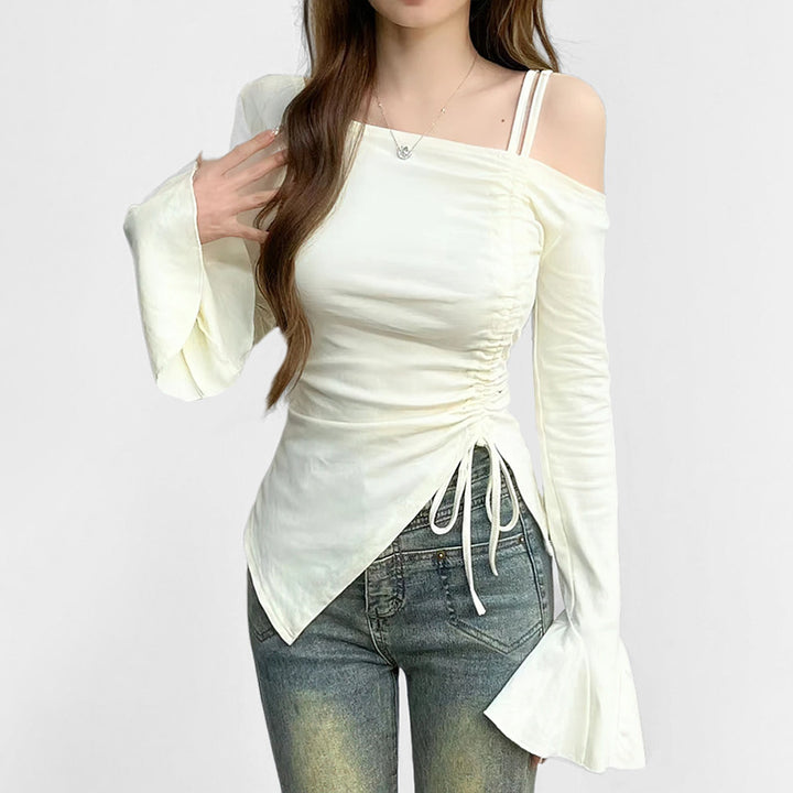 Damen Top mit schulterfreiem Design und raffinierten Rüschenärmeln Drune