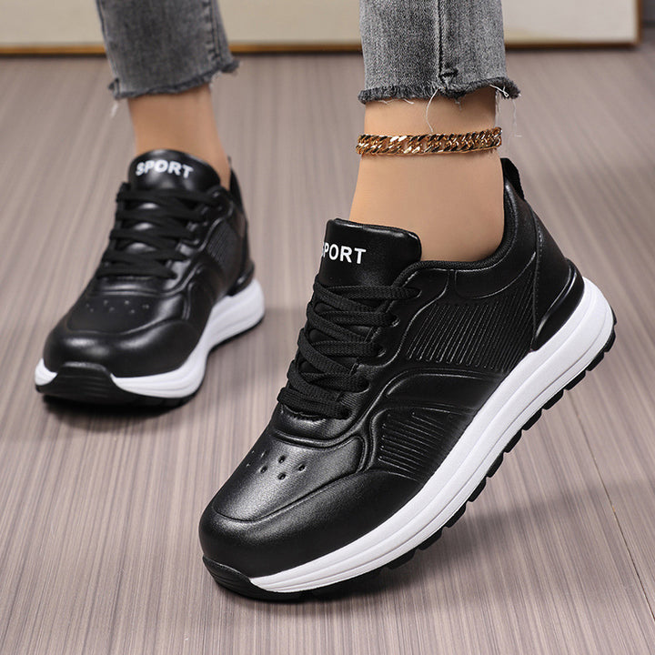 Damen Freizeit-Plateau-Sneaker mit stoßdämpfender Memory-Zwischensohle und Lederoptik Drune