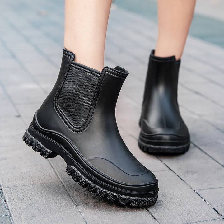 Damen Kurzschaftige Gummi-Regenstiefelette mit gepolstertem Ringbund und profilierter Plateau-Laufsohle Drune