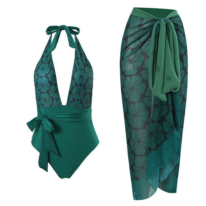 Damen Badeanzug mit elegantem Wickelrock und floralen Akzenten Drune