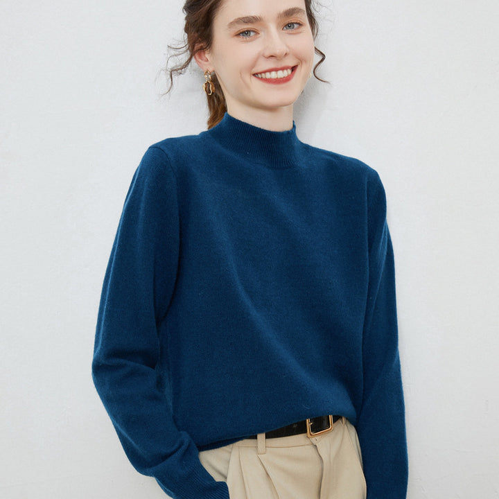 Damen weicher Feinstrick-Mockneckpullover mit Angora‑Look und legerer Silhouette Drune