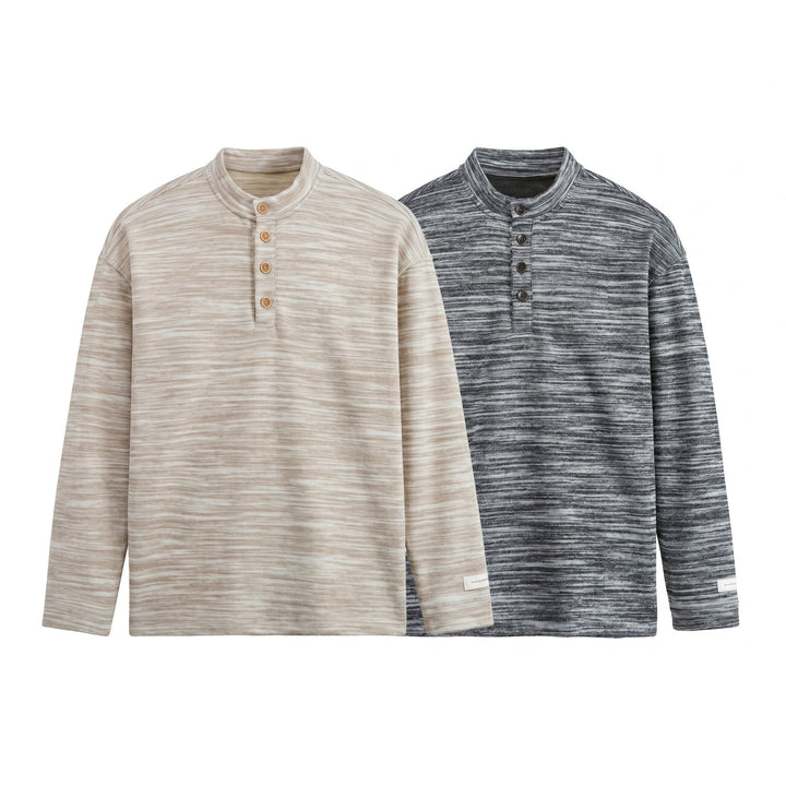 Herren Strukturierter Henley-Strickpullover mit Stehkragen und Melange-Struktur Drune