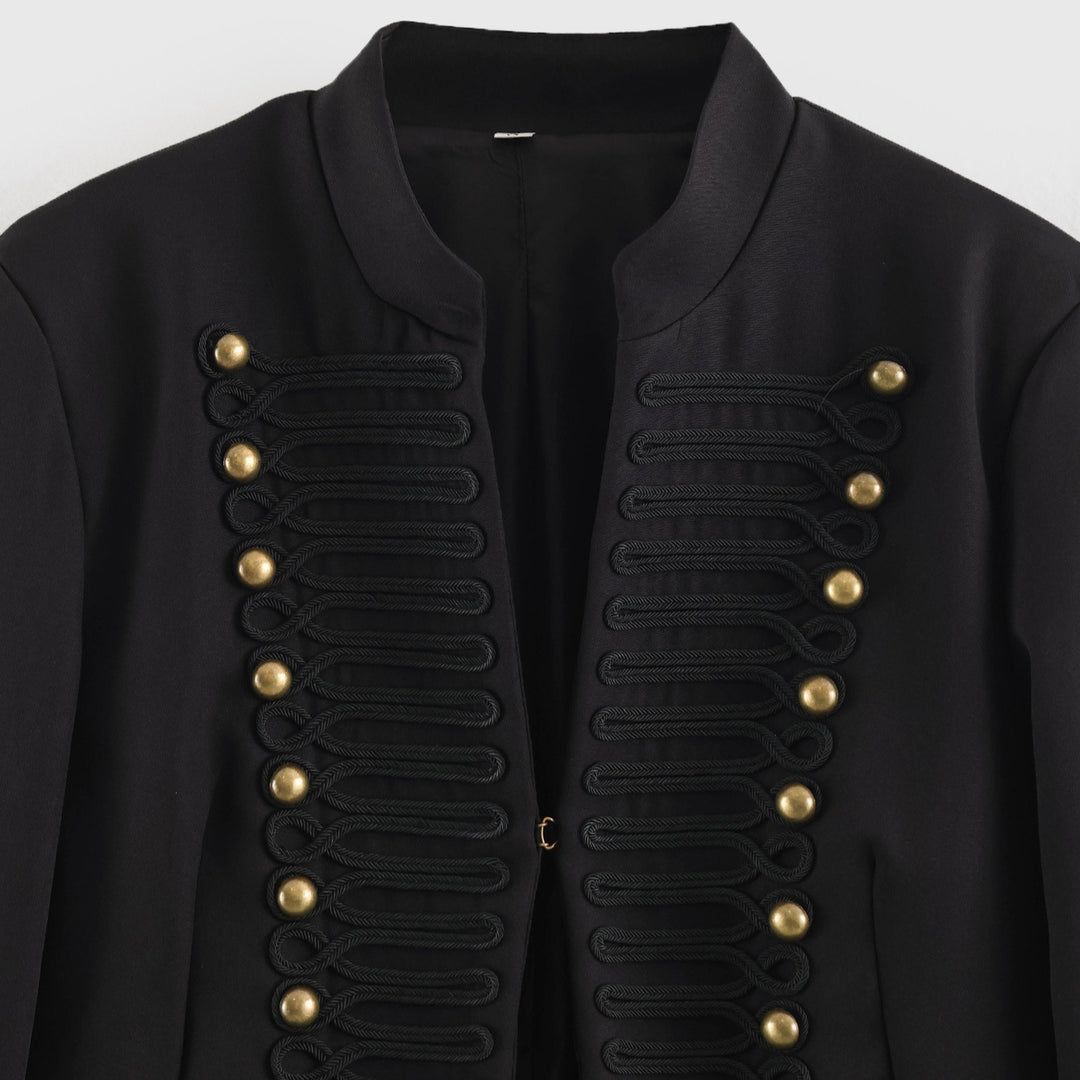 Damen Kurzblazer im Marschall-Look mit Kordelornament und Messingknöpfen Drune