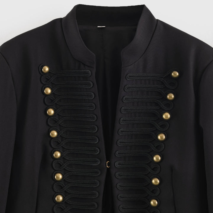Damen Kurzblazer im Marschall-Look mit Kordelornament und Messingknöpfen Drune