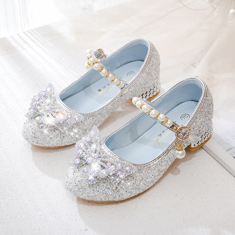 Mädchen Glitzernde Ballerinas mit dekorativen Strass- und Perlenschleifen Drune